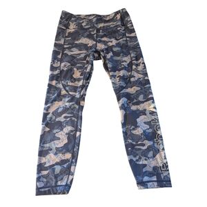 EUC Reebok womens large blue camo legging pockets athleisure activewear